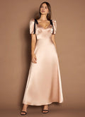 Vibrant A Line Deep V Neck Short Sleeve Open Back Midi Length For Sale Prom Dress