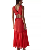 Vibrant A-Line Deep-V-Neck Sleeveless Cutout-Back Midi-Length For Adults Prom Dress