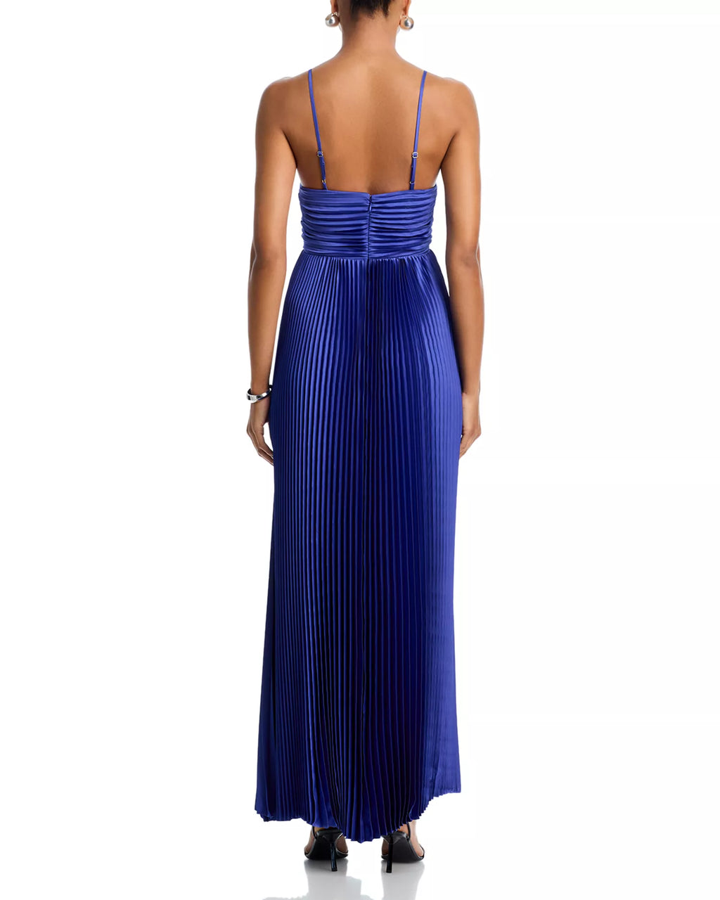 Vibrant A Line Deep V Neck Spaghetti Strap Pleated Bodice Floor Length For Ladies Prom Dress