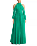Vibrant A Line Halter Neck Cold Shoulder Ruched Bodice Floor Length For Ladies Prom Dress