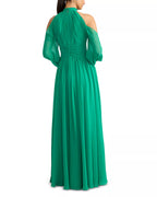 Vibrant A Line Halter Neck Cold Shoulder Ruched Bodice Floor Length For Ladies Prom Dress