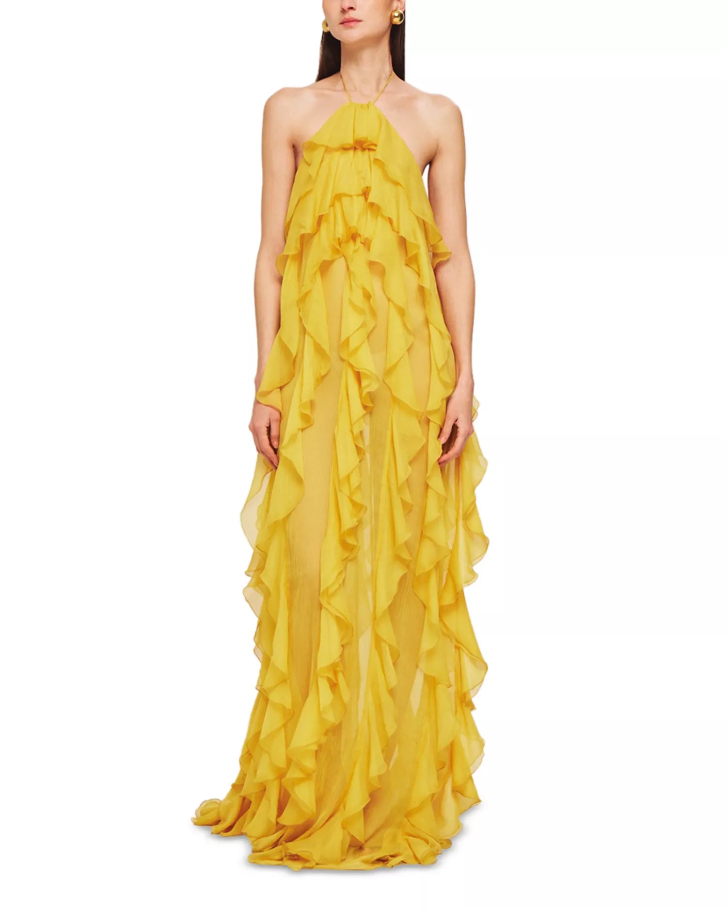 Vibrant A Line Halter Neck Sleeveless Open Back Floor Length Hot Sale Prom Dress