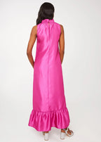 Vibrant A Line Mock Neck Sleeveless Back Zip Ruffle Hem Floor Length Prom Dress