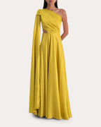 Vibrant A-Line One Shoulder Cape Sleeve Cutout Back Floor Length For Sale Prom Dress