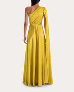 Vibrant A-Line One Shoulder Cape Sleeve Cutout Back Floor Length For Sale Prom Dress