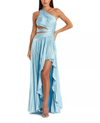 Vibrant A-Line One Shoulder Cutout Accent Asymmetrical Floor Length For Ladies Prom Dress