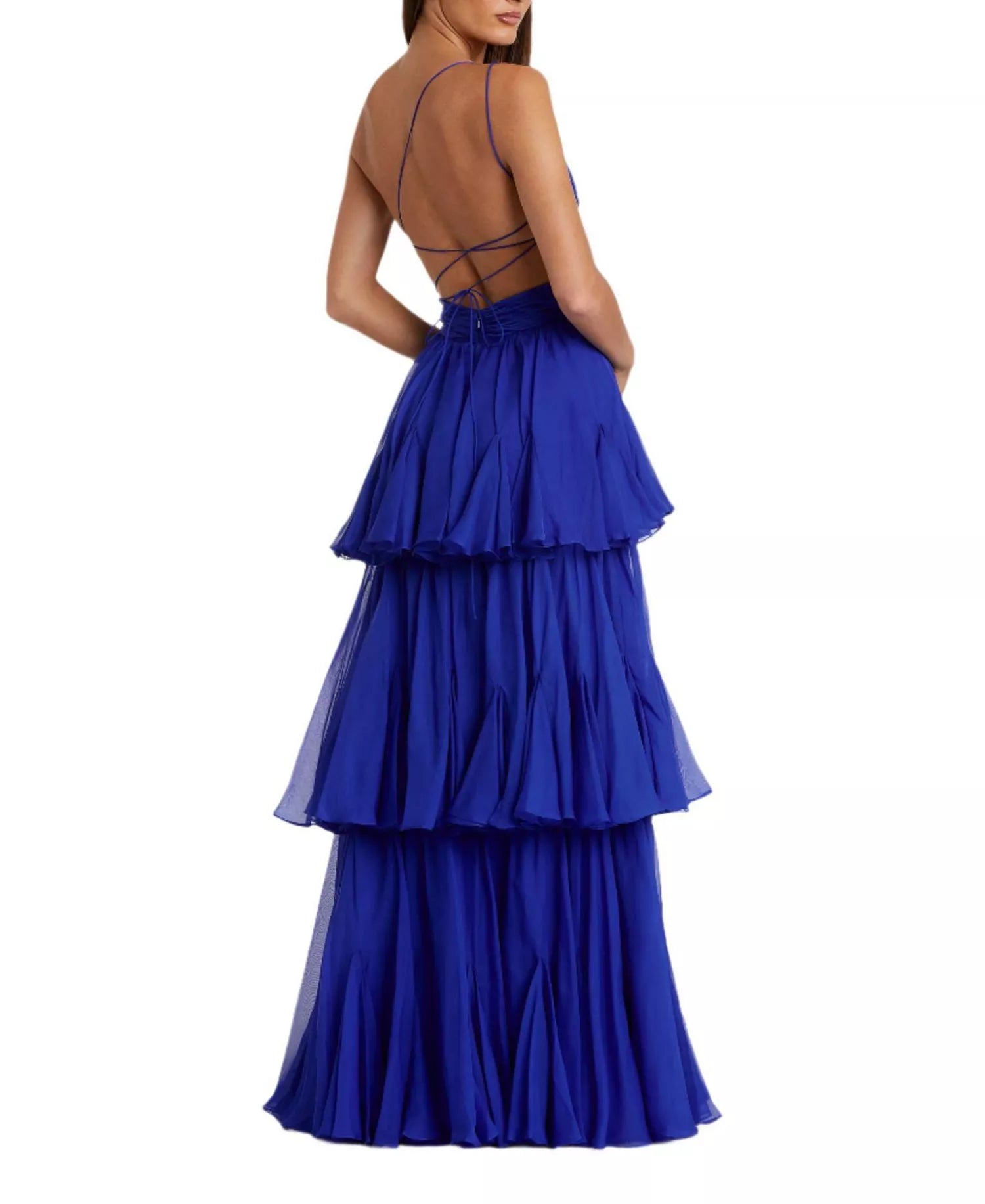 Vibrant A-Line One-Shoulder Cutout Cross-Back Tiered-Floor-Length For Adults Prom Dress