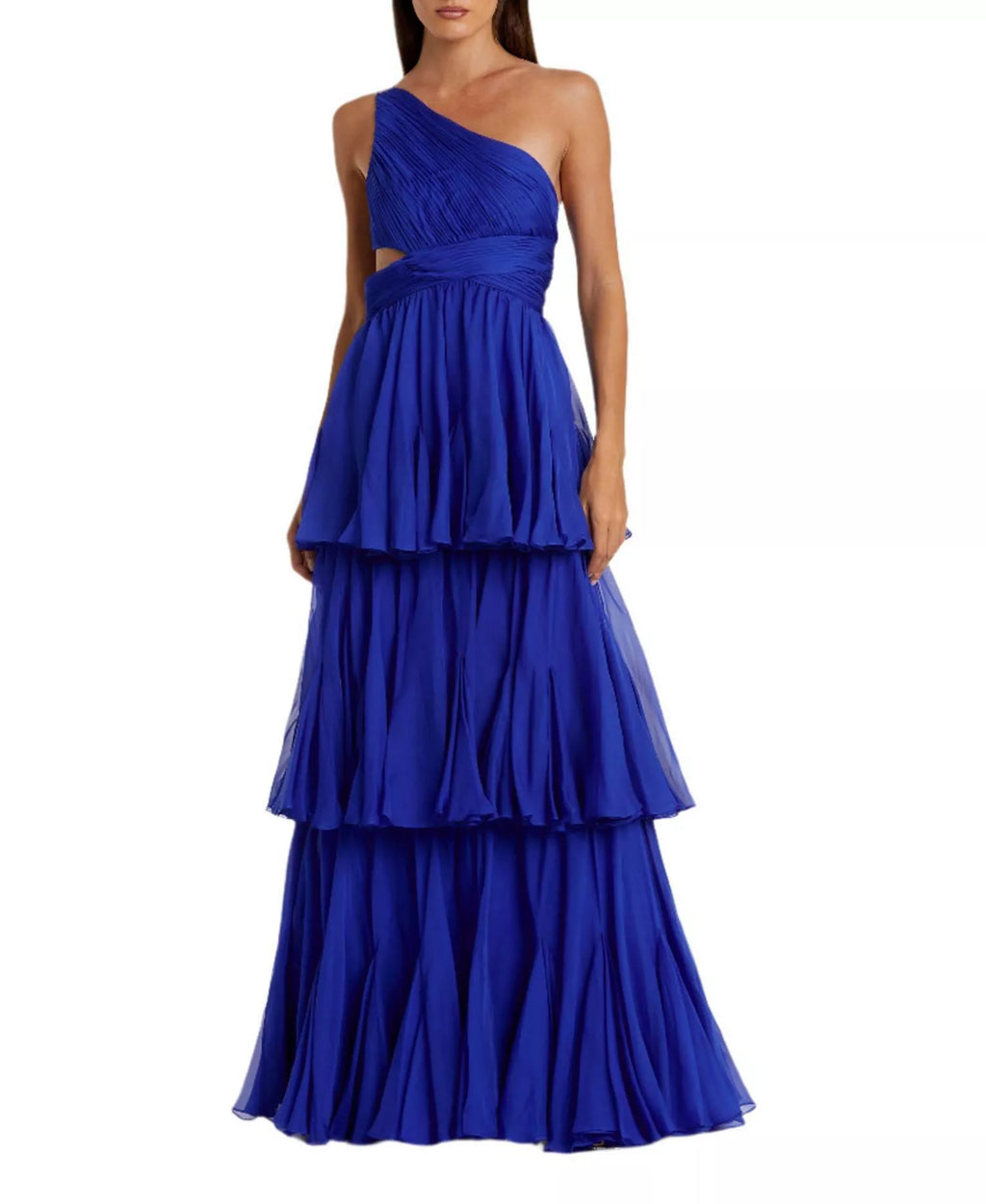 Vibrant A-Line One-Shoulder Cutout Cross-Back Tiered-Floor-Length For Adults Prom Dress