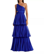 Vibrant A-Line One-Shoulder Cutout Cross-Back Tiered-Floor-Length For Adults Prom Dress