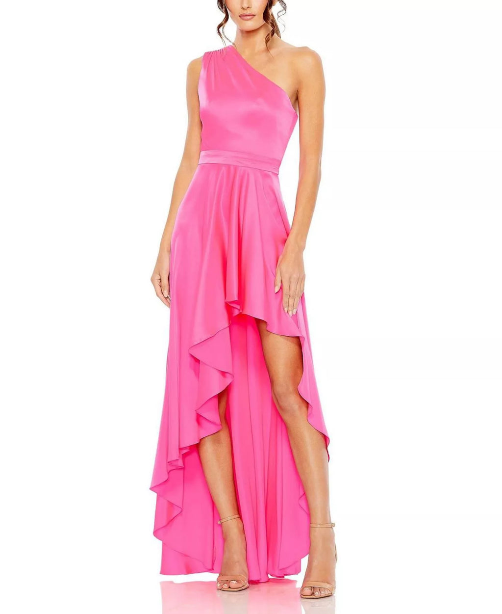 Vibrant A Line One Shoulder Sleeveless Zipper Back High Low Prom Dress