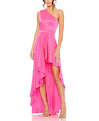 Vibrant A Line One Shoulder Sleeveless Zipper Back High Low Prom Dress
