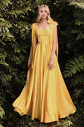 Vibrant A-Line Square Neck Cape Sleeve Low Back Floor Length Evening Dress