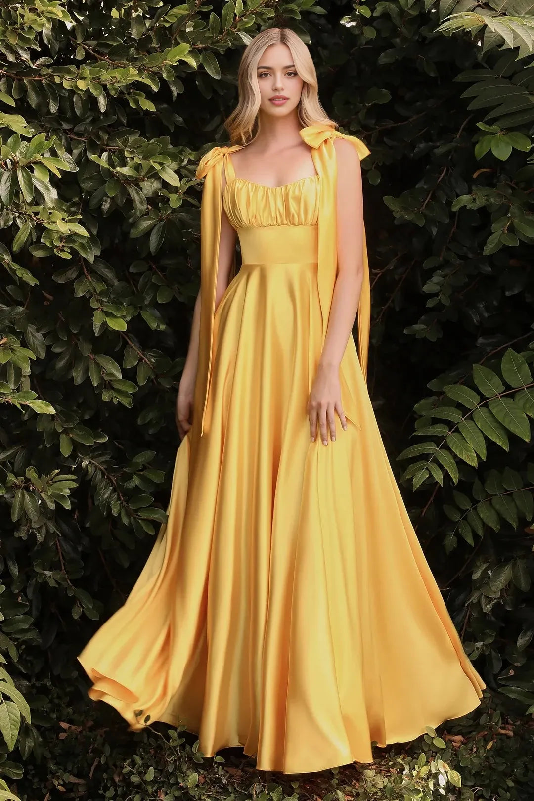 Vibrant A-Line Square Neck Cape Sleeve Low Back Floor Length Evening Dress