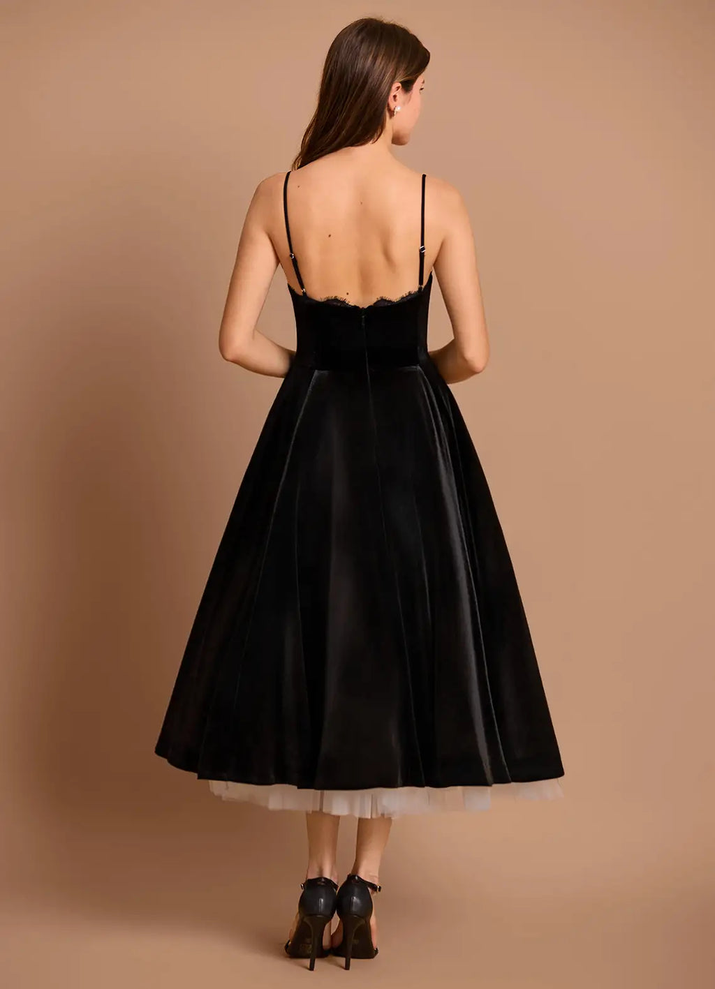 Vibrant A Line Sweetheart Spaghetti Strap Open Back Midi Length For Ladies Prom Dress