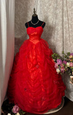 Vibrant A-Line Sweetheart Spaghetti Strap Tiered Ruffle Floor-Length Evening Ball Gown
