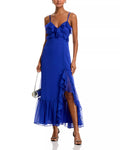 Vibrant A Line V Neck Spaghetti Strap Open Back Midi Length Prom Dress