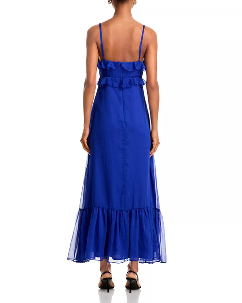 Vibrant A Line V Neck Spaghetti Strap Open Back Midi Length Prom Dress