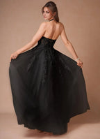 Vibrant Ballgown Deep V Neck Sleeveless Open Back Floor Length For Sale Prom Dress