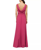 Vibrant Column Boat Neck Sleeveless Drape Back Floor Length For Women Prom Dress