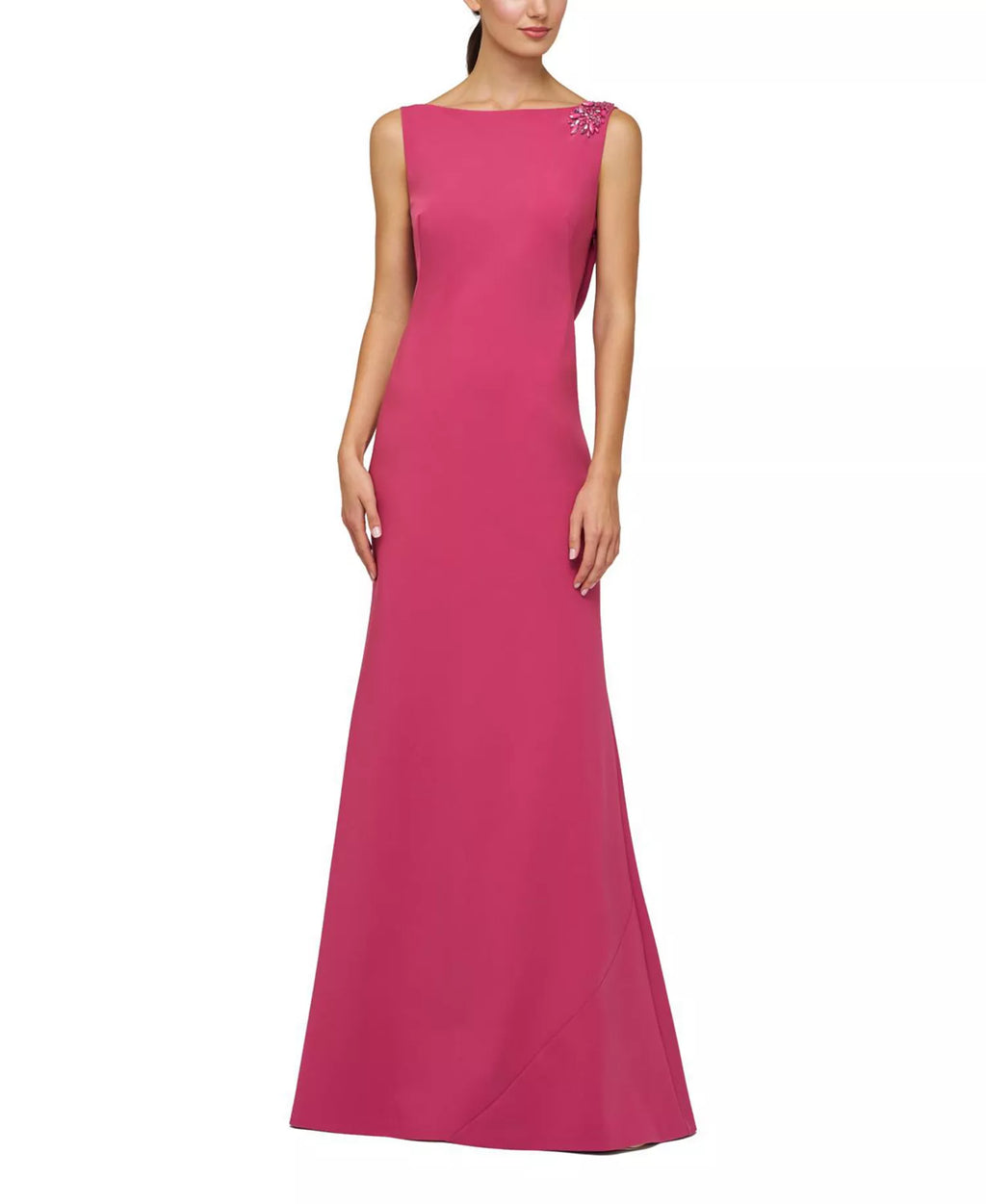 Vibrant Column Boat Neck Sleeveless Drape Back Floor Length For Women Prom Dress