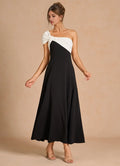 Vibrant Fit and Flare One Shoulder Sleeveless Open Back Midi Length Female Prom Dress