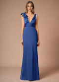 Vibrant Mermaid Deep V Neck Sleeveless V Back Floor Length For Adults Prom Dress