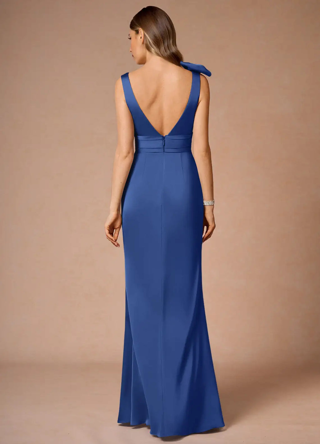 Vibrant Mermaid Deep V Neck Sleeveless V Back Floor Length For Adults Prom Dress