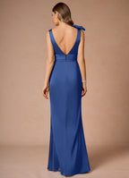 Vibrant Mermaid Deep V Neck Sleeveless V Back Floor Length For Adults Prom Dress