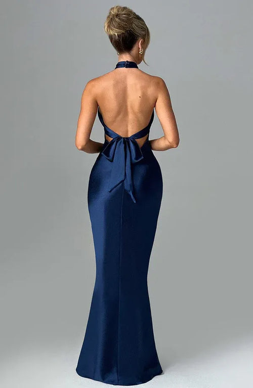 Robe de soirée longue pour femme, coupe sirène éclatante, dos nu, licou et liens