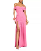 Vibrant Mermaid Off Shoulder Ruched Back Slit Floor Length For Sale Prom Dress