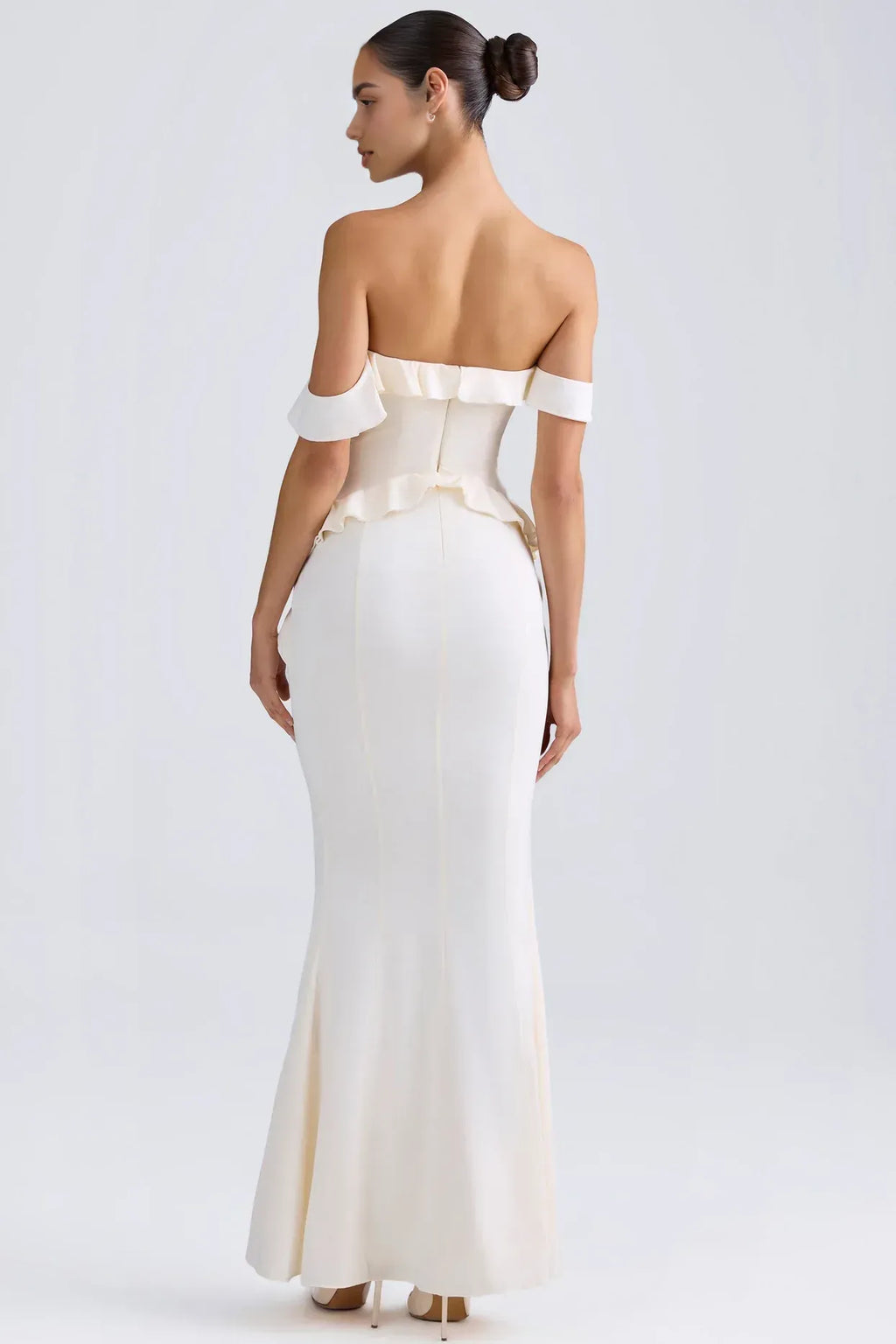 Vibrant Mermaid Off Shoulder Ruffled Sleeve Open Back Side Slit Floor Length For Sale Prom Dress