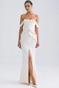 Vibrant Mermaid Off Shoulder Ruffled Sleeve Open Back Side Slit Floor Length For Sale Prom Dress