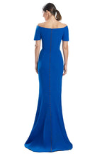 Vibrant Mermaid Off-The-Shoulder Short Sleeve Button Back Train Floor-Length Prom Dress