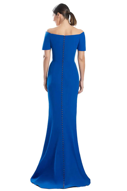 Vibrant Mermaid Off-The-Shoulder Short Sleeve Button Back Train Floor-Length Prom Dress