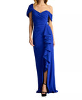 Vibrant Mermaid One Shoulder Ruffle Accent Train Floor Length For Adults Prom Dress