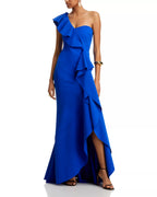 Vibrant Mermaid One Shoulder Ruffled Sleeve Solid Back High Low For Ladies Prom Dress