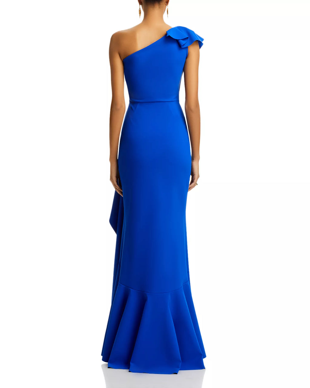 Vibrant Mermaid One Shoulder Ruffled Sleeve Solid Back High Low For Ladies Prom Dress