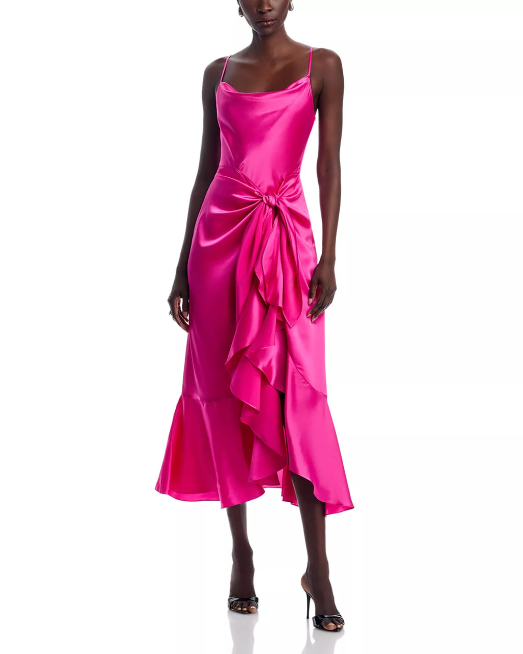 Vibrant Mermaid Square Neck Spaghetti Strap Bow Detail Hi Low For Women Prom Dress