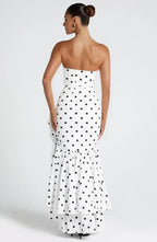 Vibrant Mermaid Strapless Polka Dot Ruffle Accent Floor Length For Sale Evening Dress