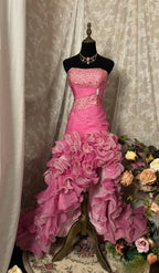 Vibrant Mermaid Strapless Rhinestone-Embellished Tiered Ruffle Floor-Length Evening Gown