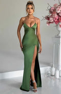 Vibrant Mermaid V Neck Spaghetti Strap Lace Up Back Floor Length For Women Evening Dress