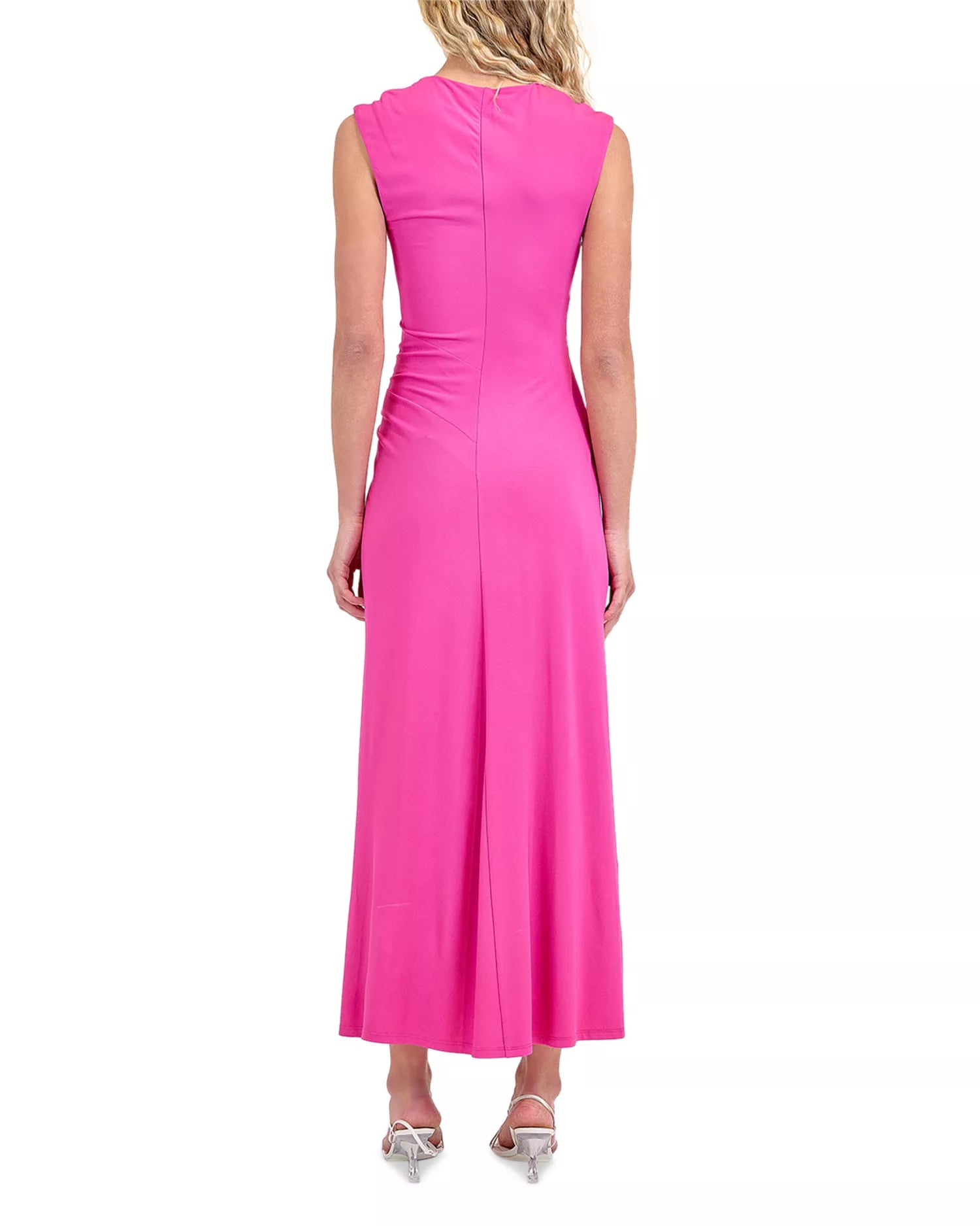 Vibrant Sheath Cowl Neck Sleeveless Ruched Back Floor Length Hot Sale Prom Dress