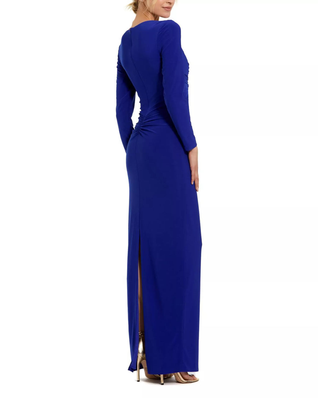 Vibrant Sheath Deep V Neck Long Sleeve Ruched Back Floor Length For Women Prom Dress