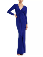 Vibrant Sheath Deep V Neck Long Sleeve Ruched Back Floor Length For Women Prom Dress
