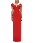 Vibrant Sheath Deep V Neck Puff Sleeve Zipper Back Floor Length For Ladies Prom Dress