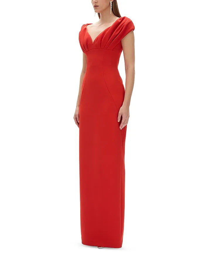 Vibrant Sheath Deep V Neck Puff Sleeve Zipper Back Floor Length For Ladies Prom Dress