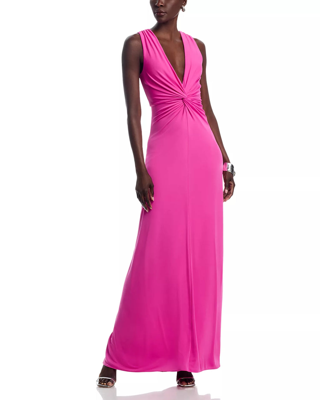 Vibrant Sheath Deep V Neck Sleeveless Plunging Back Floor Length For Adults Prom Dress