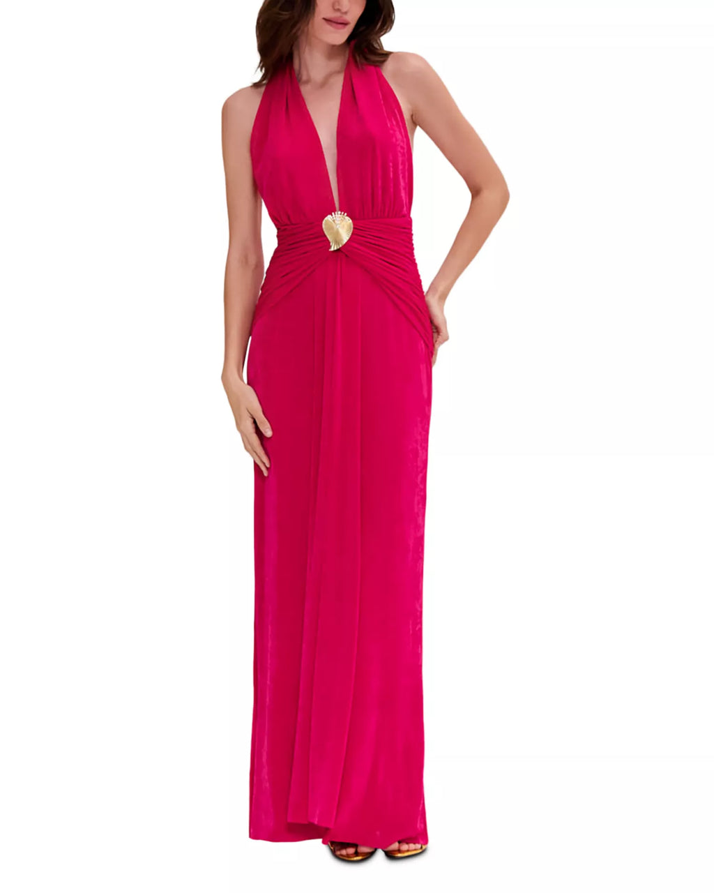 Vibrant Sheath Halter Neck Sleeveless Cutout Back Embellished Belt Floor Length For Sale Prom Dress