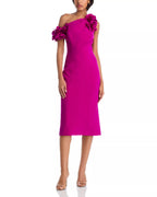 Vibrant Sheath One Shoulder Floral Trim Sleeveless Zipper Back Midi Length For Adults Prom Dress