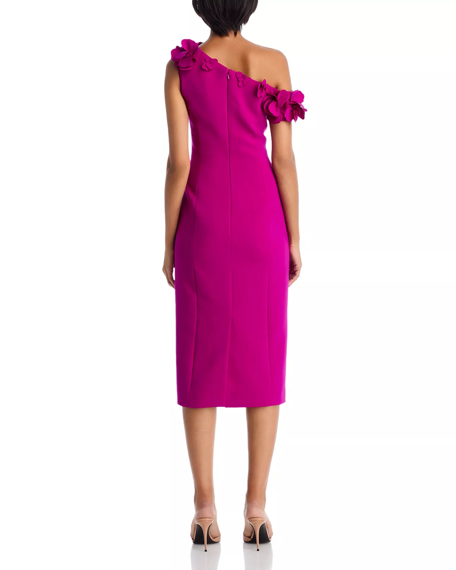 Vibrant Sheath One Shoulder Floral Trim Sleeveless Zipper Back Midi Length For Adults Prom Dress